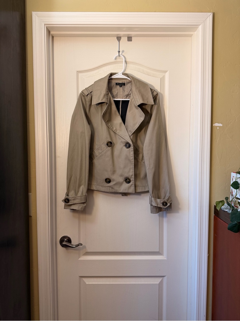 SHINESTAR Women's Cropped Double-Breasted Cropped Trench Jacket Khaki